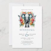 Floral Elephant Bay Blau und Weiße Hochzeit Einladung (Vorderseite)
