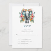 Floral Elephant Bay Blue und White RSVP Card Einladung (Vorderseite)