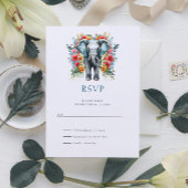 Floral Elephant Bay Blue und White RSVP Card Einladung