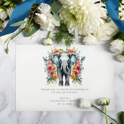 Floral Elephant Bay Blue und White Vielen Dank Dankeskarte