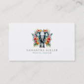 Floral Elephant Bay Blue White Visitenkarte (Vorderseite)