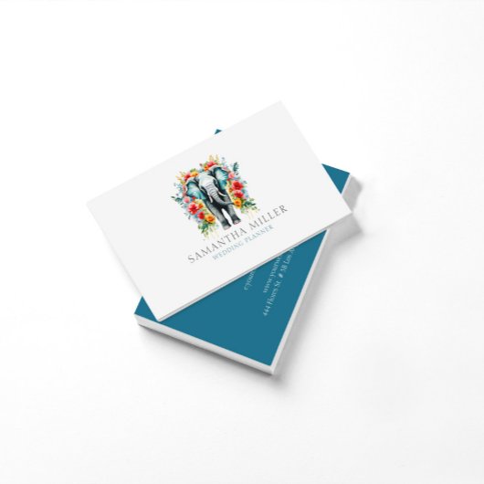 Floral Elephant Bay Blue White Visitenkarte