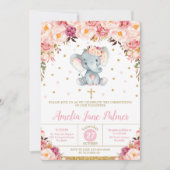 Floral Elephant Christening Taufe Girl Einladung (Vorderseite)