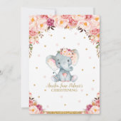 Floral Elephant Christening Taufe Girl Einladung (Rückseite)