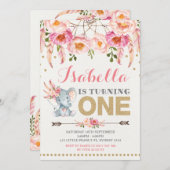 Floral Elephant Einladung Pink Gold Boho Geburtsta (Vorne/Hinten)