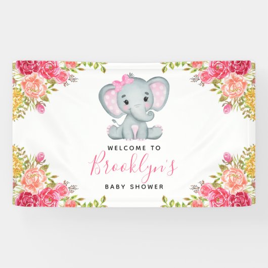 Floral Elephant Girl Baby Dusche Banner (Horizontal)