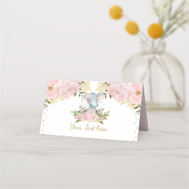 Floral Elephant Pink Gold 1. Geburtstag Baby Dusch Platzkarte
