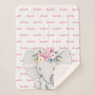 Floral Elephant Pink Personalisierter Mädchenname Sherpadecke