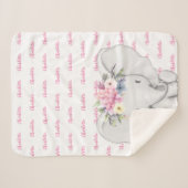 Floral Elephant Pink Personalisierter Mädchenname Sherpadecke (Vorderseite (Horizontal))
