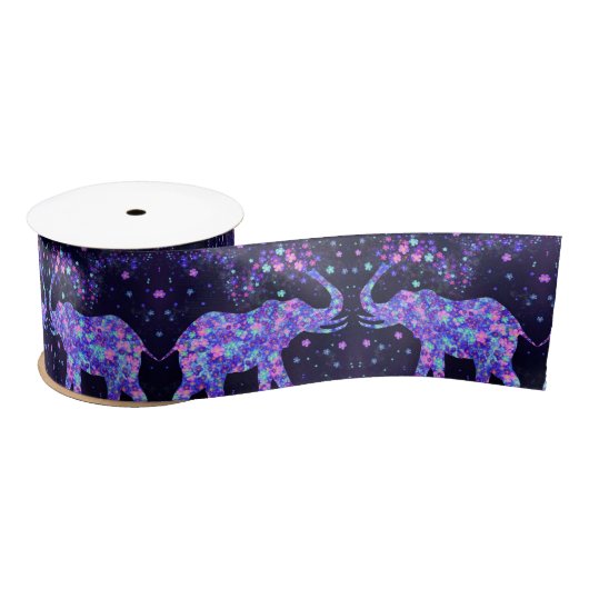 Floral Elephant Ribbon Satinband (Spule)