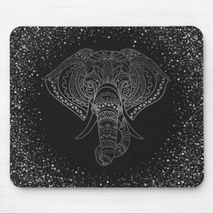 Floral Elephant Silver Glitzer Tribal Office Gesch Mousepad