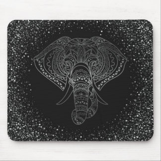 Floral Elephant Silver Glitzer Tribal Office Gesch Mousepad