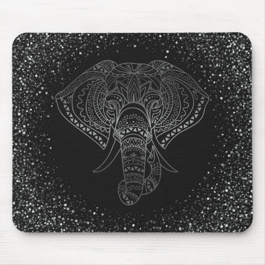 Floral Elephant Silver Glitzer Tribal Office Gesch Mousepad (Vorne)