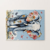 Floral Elephant Wasserfarbe mit Wildblumen Puzzle (Horizontal)