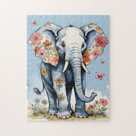 Floral Elephant Wasserfarbe mit Wildblumen Puzzle
