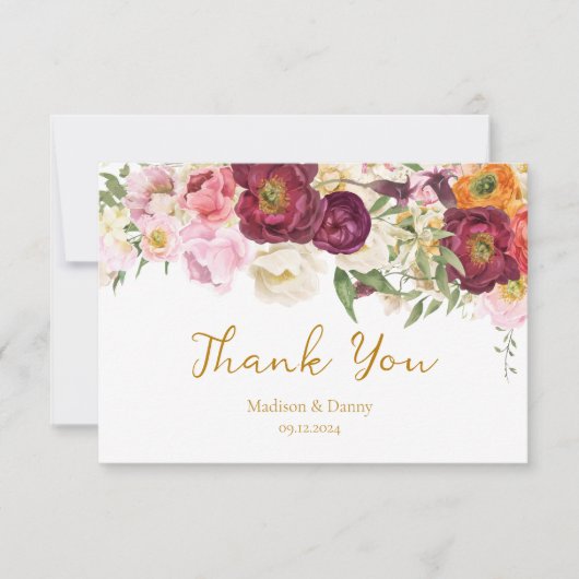 FLORAL Embrace Hochzeit Dankeskarte (Vorderseite)