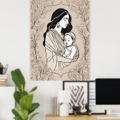 Floral Embrace Mother and Baby Line Art Print Poster (Heimbüro)