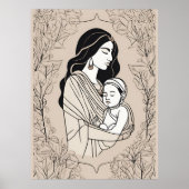 Floral Embrace Mother and Baby Line Art Print Poster (Vorne)