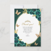 Floral Emerald Gold Butterfly Quinceañera Foto Mitteilungskarte (Vorderseite)