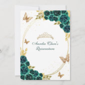 Floral Emerald Gold Tiara Butterfly Quinceañera Einladung (Rückseite)