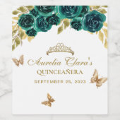 Floral Emerald Gold Tiara Butterfly Quinceañera Weinetikett (Einzelnes Label)