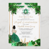 Floral Emerald Green Ainderella Royal Quinceanera Einladung (Vorne/Hinten)