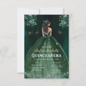 Floral Emerald Green Dress Birthday Quinceanera Einladung (Vorderseite)