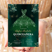 Floral Emerald Green Dress Birthday Quinceanera Einladung