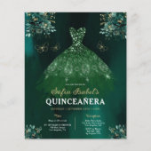 Floral Emerald Green Dress Birthday Quinceanera Flyer (Vorne)