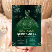 Floral Emerald Green Dress Birthday Quinceanera Folieneinladung