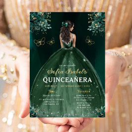Floral Emerald Green Dress Birthday Quinceanera Folieneinladung