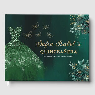 Floral Emerald Green Dress Birthday Quinceanera Gästebuch