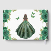 Floral Emerald Green Dress Birthday Quinceanera Gästebuch (Rückseite)