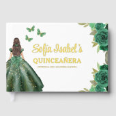 Floral Emerald Green Dress Birthday Quinceanera Gästebuch (Vorderseite)