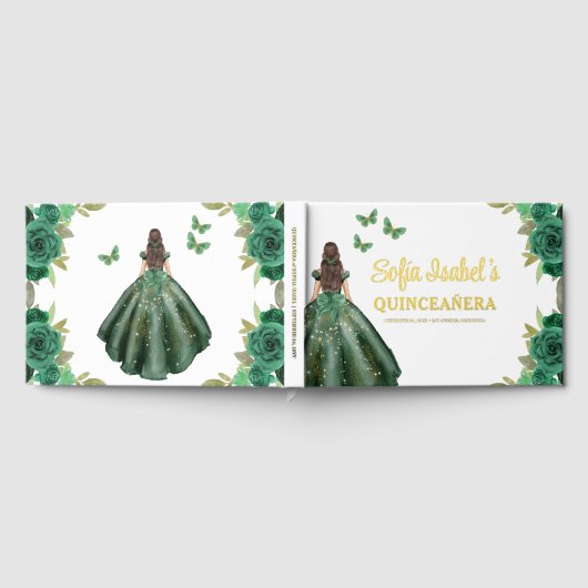 Floral Emerald Green Dress Birthday Quinceanera Gästebuch (Voll)