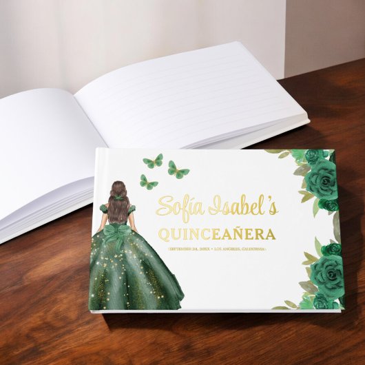 Floral Emerald Green Dress Birthday Quinceanera Gästebuch