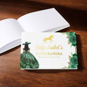 Floral Emerald Green Dress Birthday Quinceanera Gästebuch