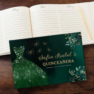 Floral Emerald Green Dress Birthday Quinceanera Gästebuch