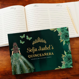 Floral Emerald Green Dress Birthday Quinceanera Gästebuch