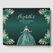 Floral Emerald Green Dress Birthday Quinceanera Gästebuch (Rückseite)