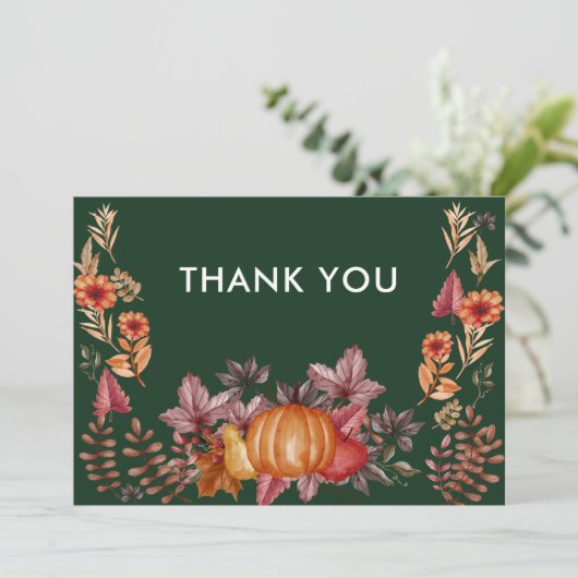Floral Emerald Green Erntedank Dinner Dankeskarte (Stehend Vorderseite)