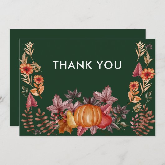 Floral Emerald Green Erntedank Dinner Dankeskarte (Vorne/Hinten)