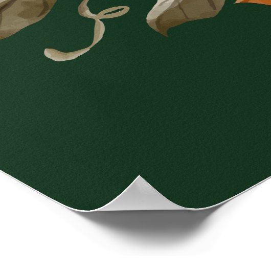 Floral Emerald Green Erntedank Dinner Poster (Ecke)