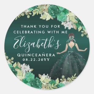 Floral Emerald Green Geburtstag Dank Quinceanera Runder Aufkleber