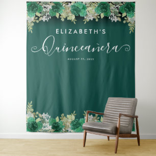Floral Emerald Green Geburtstag Quinceanera Foto Wandteppich