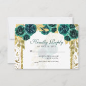Floral Emerald Green Gold Arch Quinceañera RSVP Karte (Vorderseite)