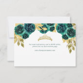 Floral Emerald Green Gold Arch Quinceañera RSVP Karte (Rückseite)