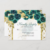Floral Emerald Green Gold Arch Quinceañera RSVP Karte (Vorne/Hinten)