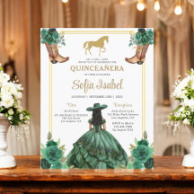 Floral Emerald Green Gold Boots Horse Quinceanera