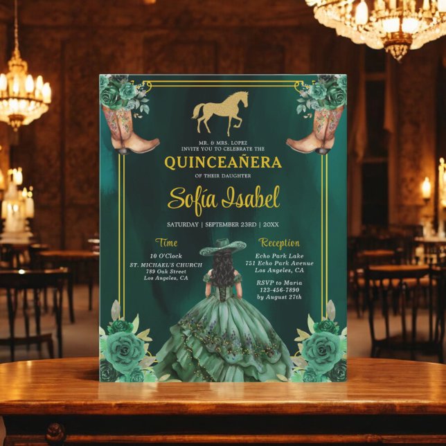 Floral Emerald Green Gold Boots Horse Quinceanera (Von Creator hochgeladen)